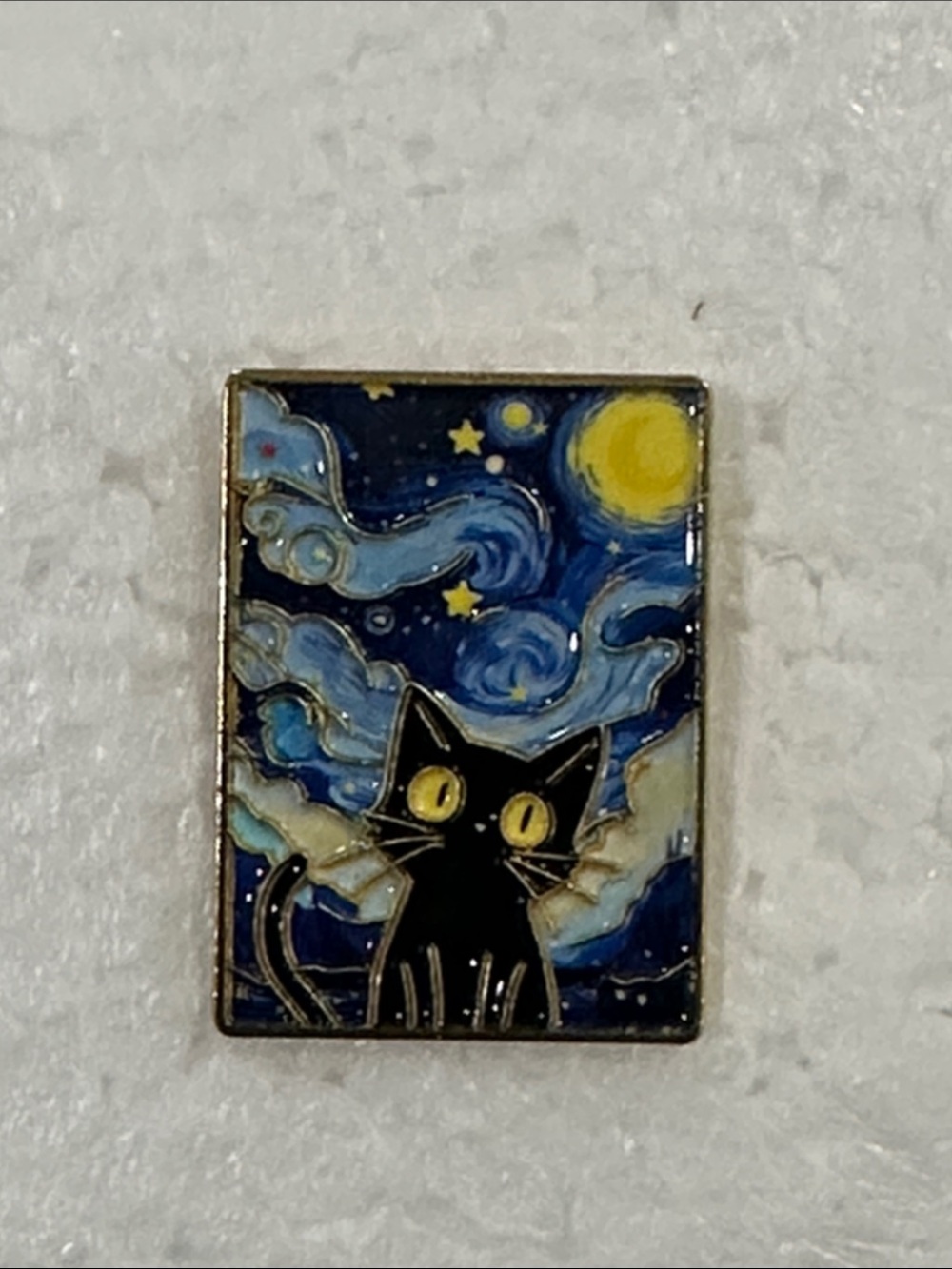 Black Cat Night Sky Enamel Pin - Blue & Yellow